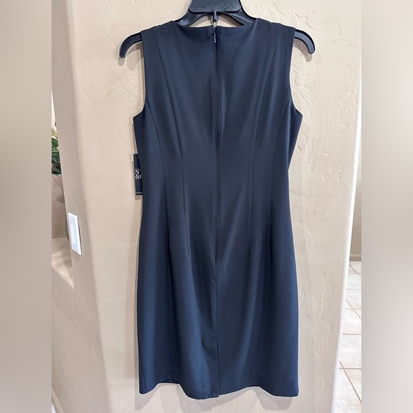 NWT New York & Company Women's Size 4 Black Sheath Dress Pleated Neck ($69.95) - Picture 8 of 14
